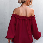 Frill Trim Off-Shoulder Balloon Sleeve Top
