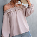 Frill Trim Off-Shoulder Balloon Sleeve Top