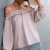 Frill Trim Off-Shoulder Balloon Sleeve Top