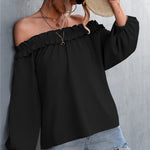 Frill Trim Off-Shoulder Balloon Sleeve Top