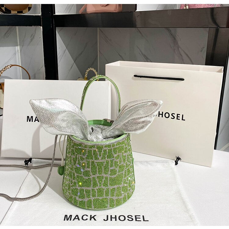 Women Full Diamond Rhinestone Bucket Handbag Shoulder Crossbody Bag Ladies Shiny Crystal Clutch Purse For Party Evening Bag