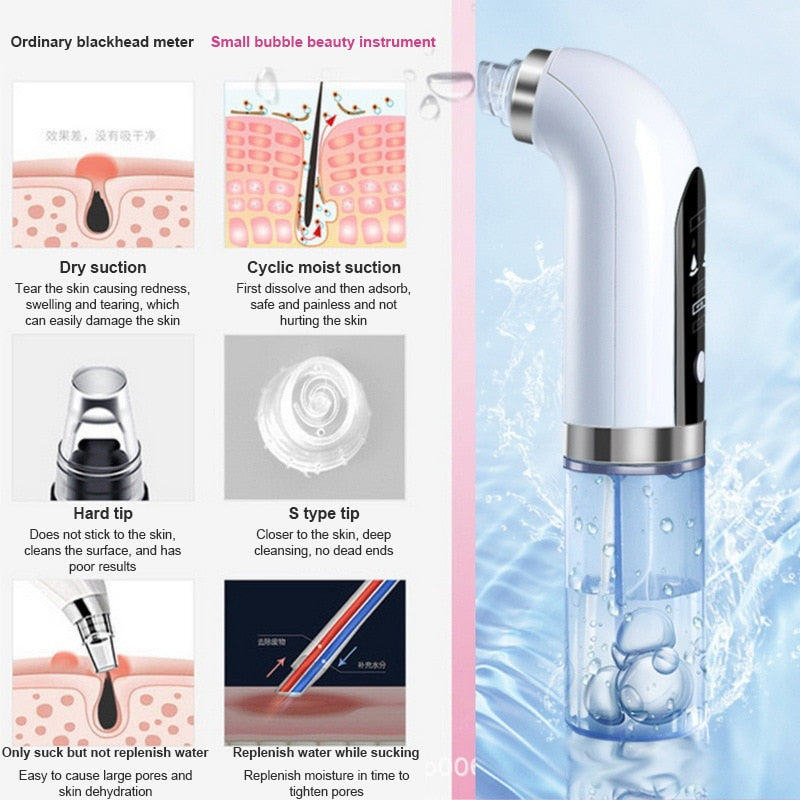 Vacuum Pore Clean Electric Small Bubble Blackhead Remover USB Rechargeable Water Cycle Pore Pimple Removal Facial Cleaner Tools