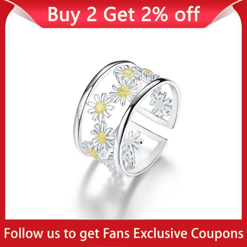 Lotus Fun Elegant Little Daisy Flower Adjustable Rings for Women Real 925 Sterling Silver Luxury 18K Gold Jewelry 2022 Trend New
