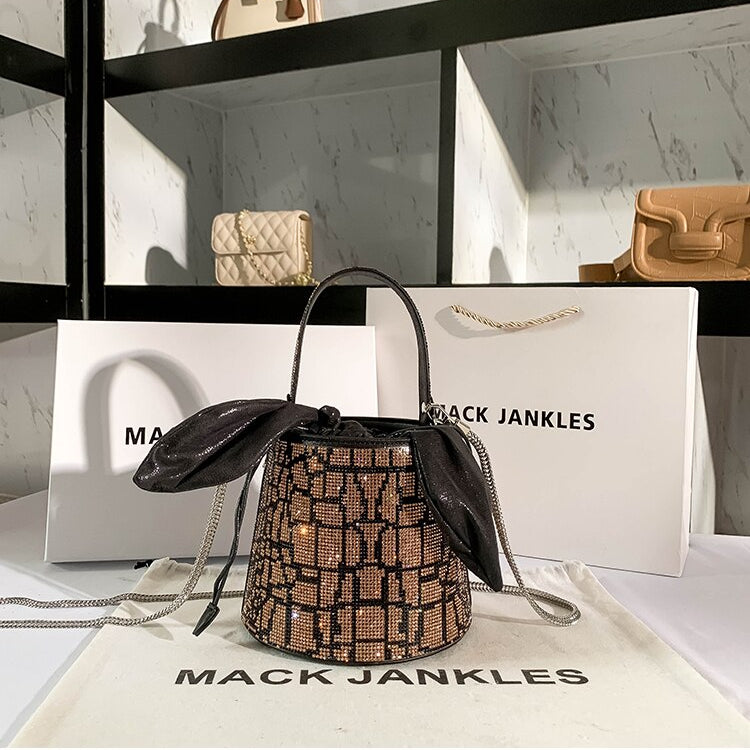 Women Full Diamond Rhinestone Bucket Handbag Shoulder Crossbody Bag Ladies Shiny Crystal Clutch Purse For Party Evening Bag