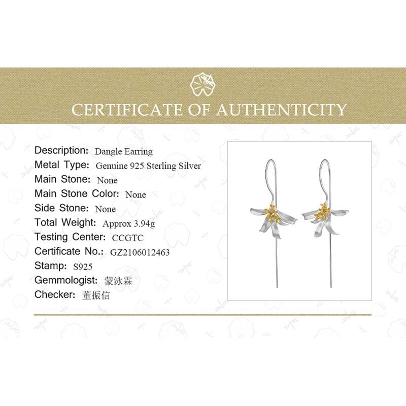 Lotus Fun Osmanthus Fragrans Flower Dangle Earrings Real 925 Sterling Silver Handmade Designer Fine Jewelry Earrings for Women