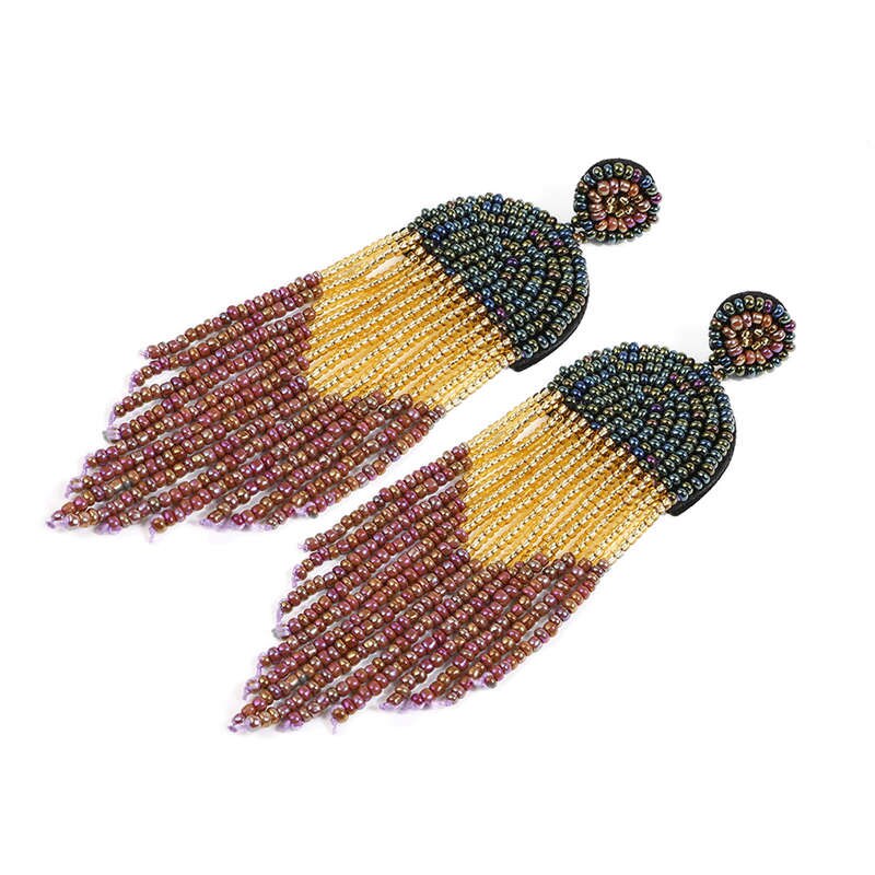 Long Beaded Tassel Earrings Ethnic Bohemia Style Handmade Colorized Seed Beads Statement Drop Earrings Luxury Gift for Women