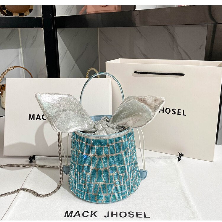 Women Full Diamond Rhinestone Bucket Handbag Shoulder Crossbody Bag Ladies Shiny Crystal Clutch Purse For Party Evening Bag