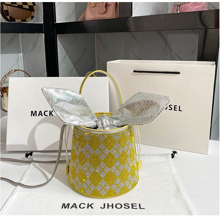 Women Full Diamond Rhinestone Bucket Handbag Shoulder Crossbody Bag Ladies Shiny Crystal Clutch Purse For Party Evening Bag