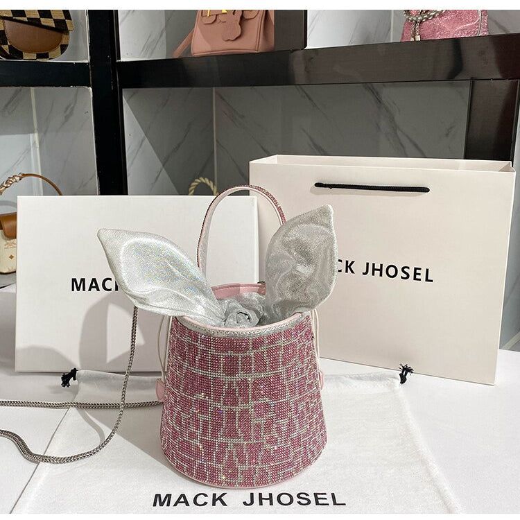 Women Full Diamond Rhinestone Bucket Handbag Shoulder Crossbody Bag Ladies Shiny Crystal Clutch Purse For Party Evening Bag