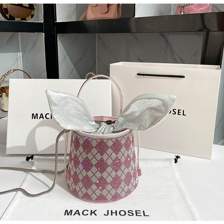 Women Full Diamond Rhinestone Bucket Handbag Shoulder Crossbody Bag Ladies Shiny Crystal Clutch Purse For Party Evening Bag