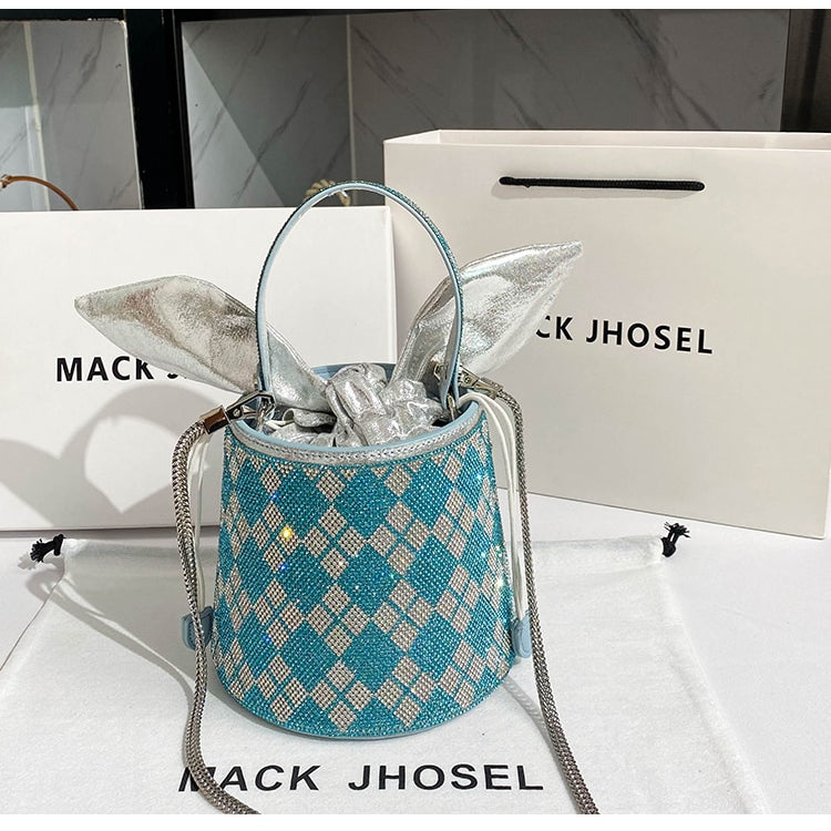 Women Full Diamond Rhinestone Bucket Handbag Shoulder Crossbody Bag Ladies Shiny Crystal Clutch Purse For Party Evening Bag