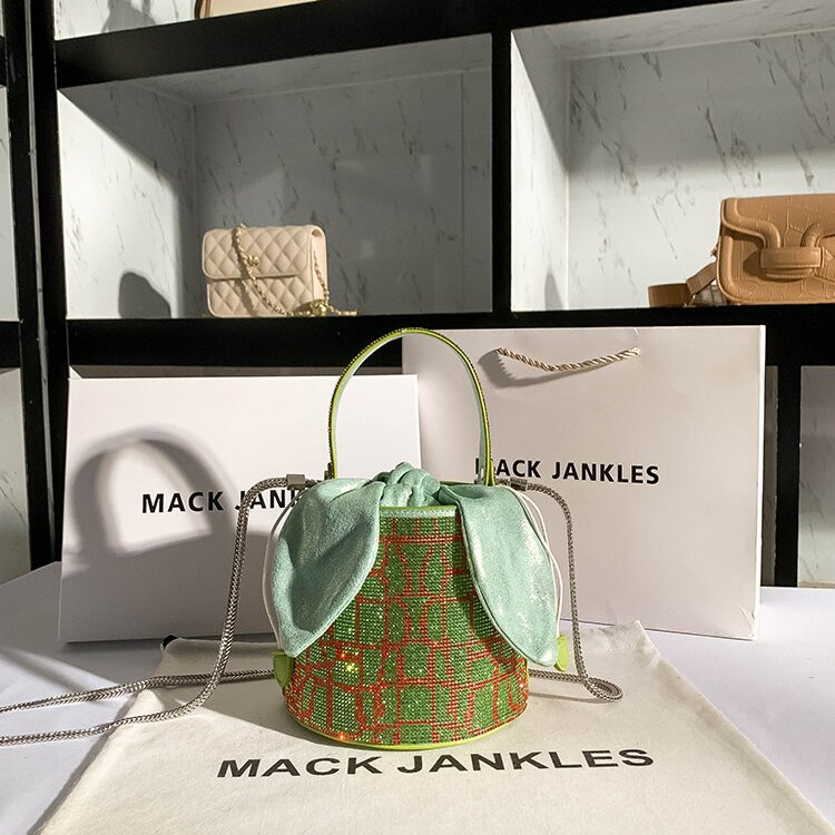 Women Full Diamond Rhinestone Bucket Handbag Shoulder Crossbody Bag Ladies Shiny Crystal Clutch Purse For Party Evening Bag