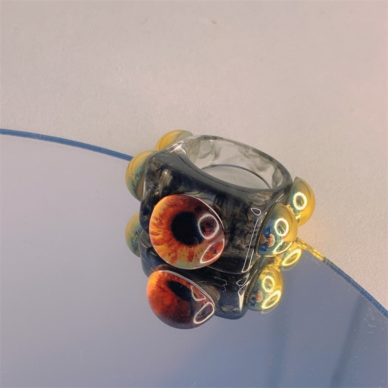 HUANZHI 2021 New Alloy Drop Oil Eye Patch Resin Acrylic Gradient Colorful Geometric Square Rings for Women Girls Jewelry Gifts
