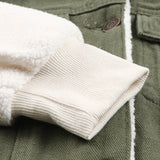 Two-Tone Spliced Denim Sherpa Hooded Jacket