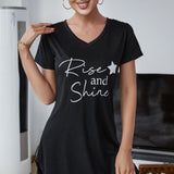 RISE AND SHINE Contrast Lace V-Neck T-Shirt Dress