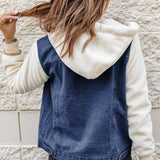 Two-Tone Spliced Denim Sherpa Hooded Jacket