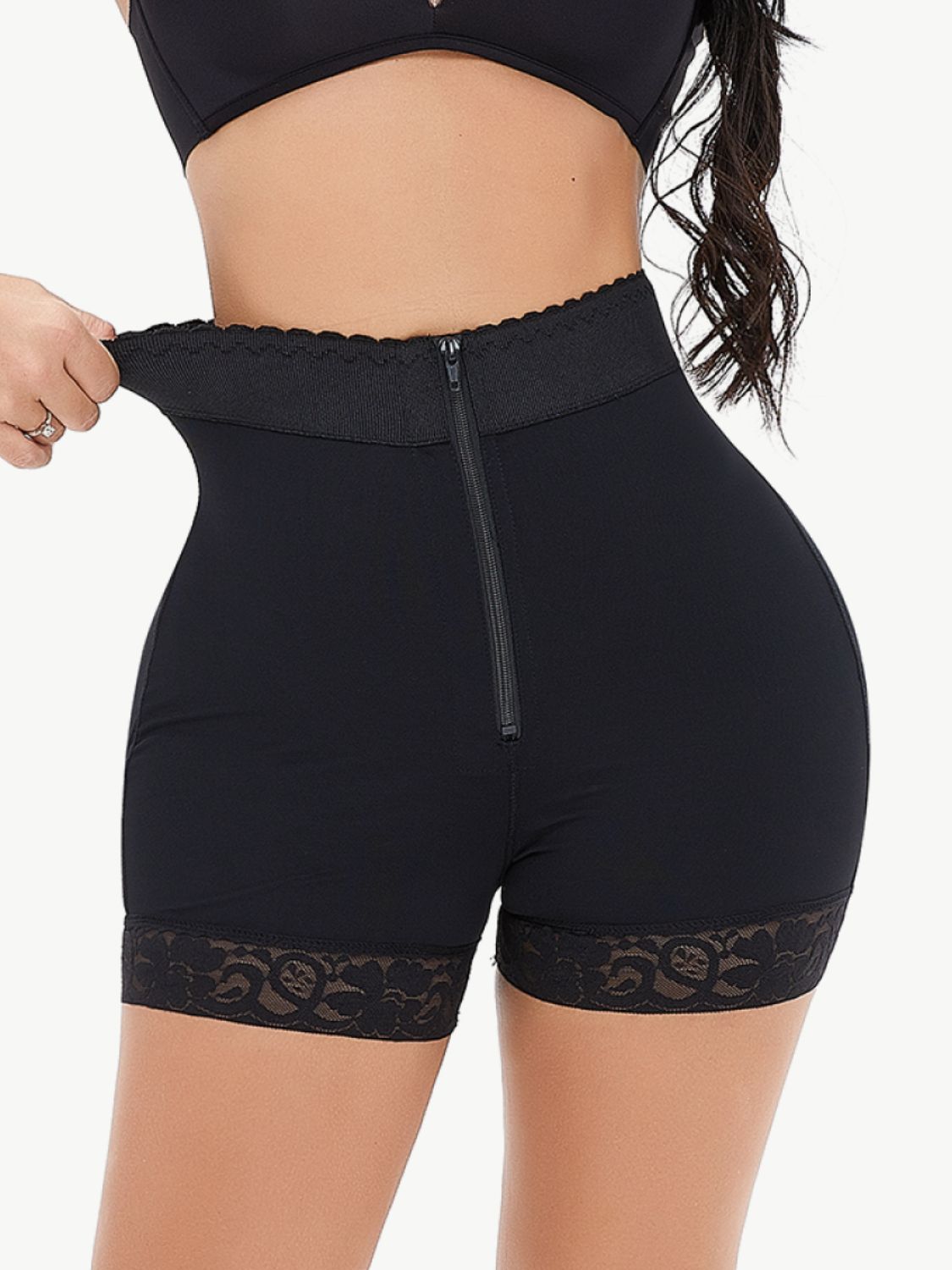 Zip-Up Lace Trim Shaping Shorts