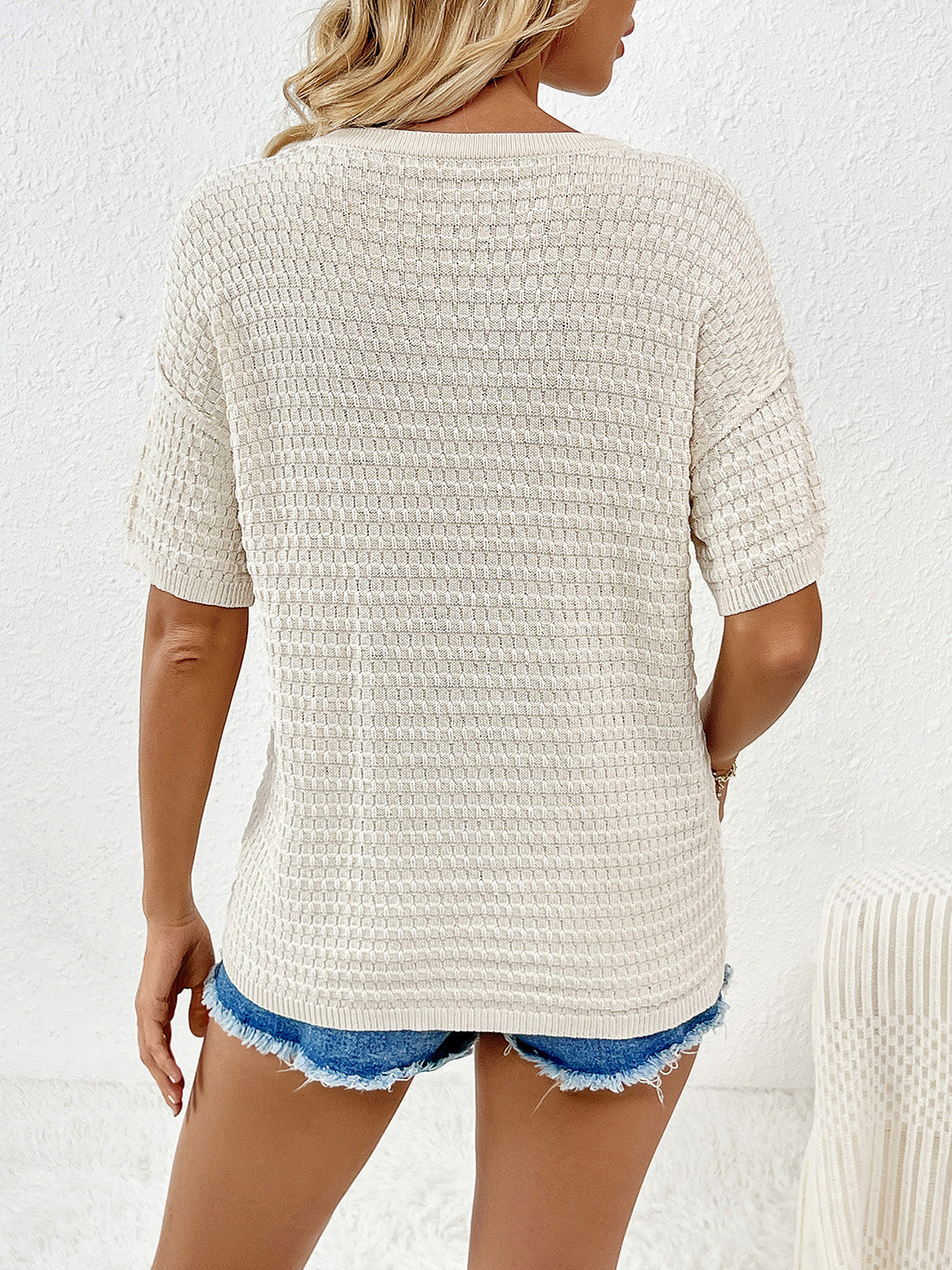 White Short Sleeve Knit Top