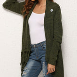 One-Button Tassel Tie Asymmetrical Hem Cardigan