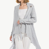 One-Button Tassel Tie Asymmetrical Hem Cardigan