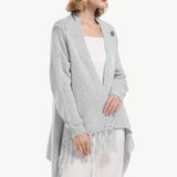 One-Button Tassel Tie Asymmetrical Hem Cardigan