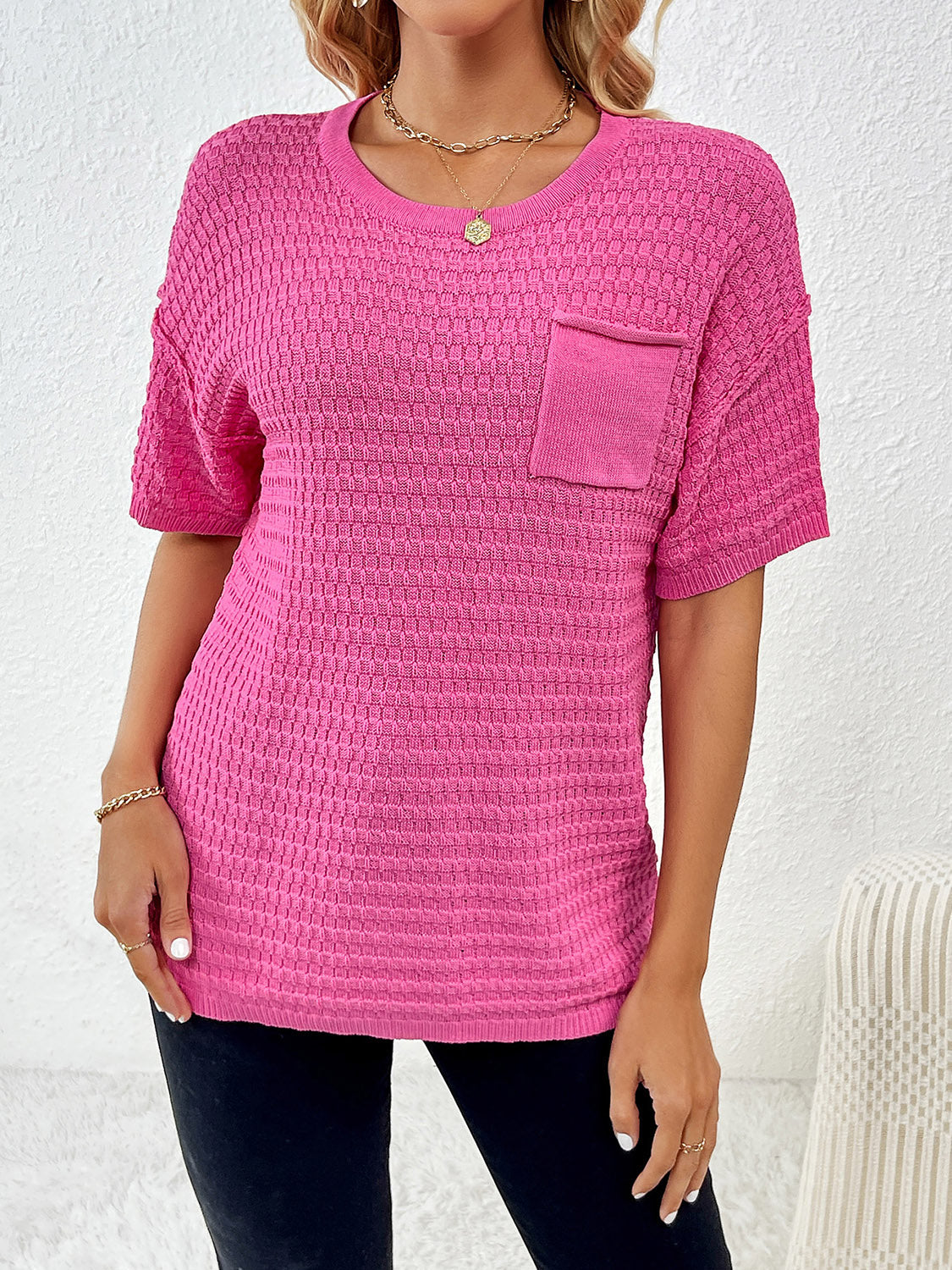 Pink Short Sleeve Knit Top