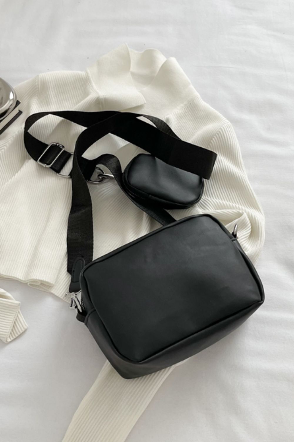 Leather Shoulder Bag with Small Purse