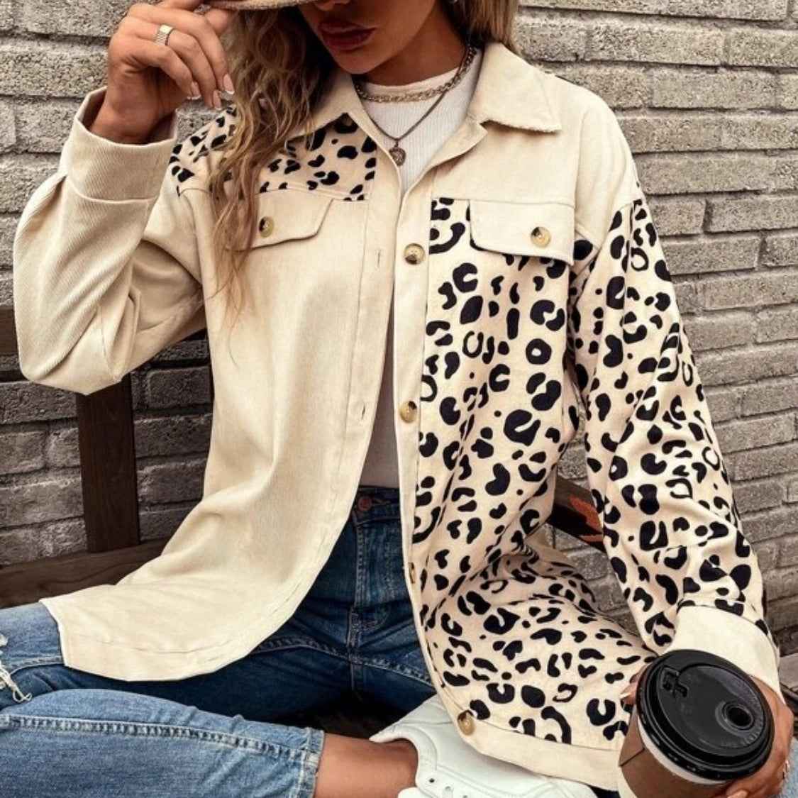 Full Size Leopard Collared Shirt