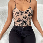 Floral Pattern Scoop Neck Crop Top