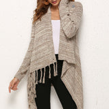 One-Button Tassel Tie Asymmetrical Hem Cardigan