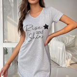 RISE AND SHINE Contrast Lace V-Neck T-Shirt Dress