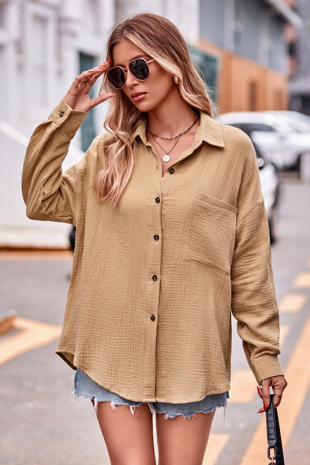 Textured Dropped Shoulder Shaket